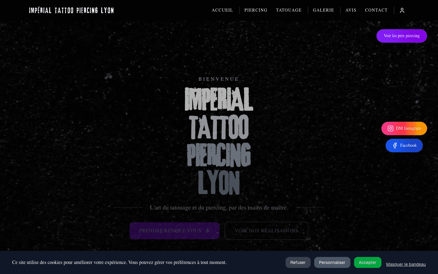 Site Impérial Tattoo Piercing développé par AMC Numérique